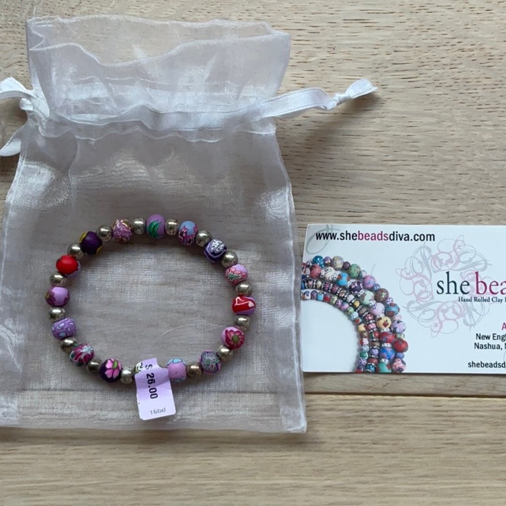 16 bead hand rolled clay bracelet